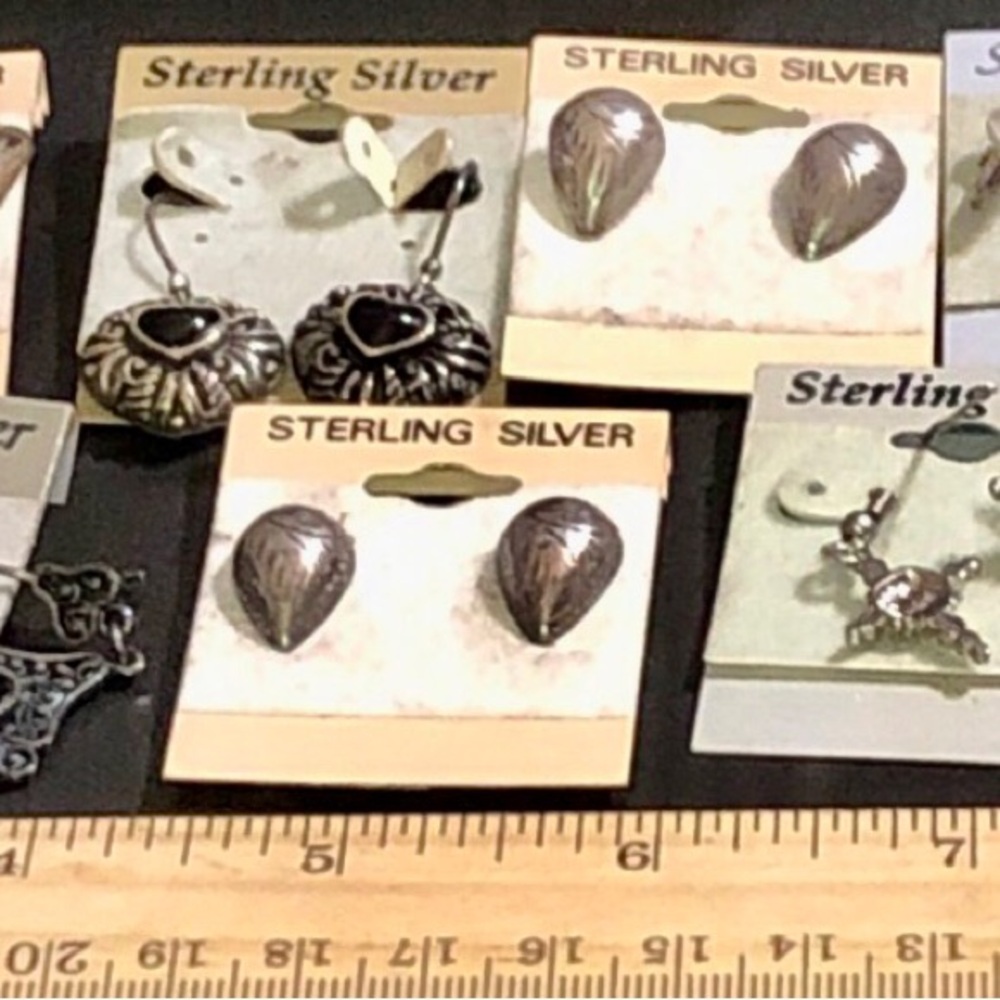 11 pair 1980’s 925 Earrings -4 pair pierced/7 clip new on card